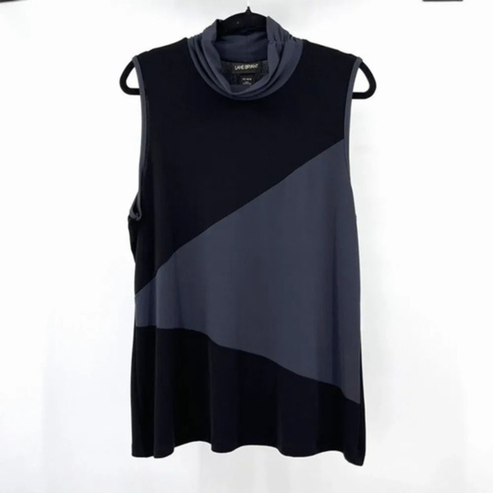 Lane Bryant Sleeveless Tunic Top Ruched Mock Neck Black/Gray‎ Size 14/16W -NWT